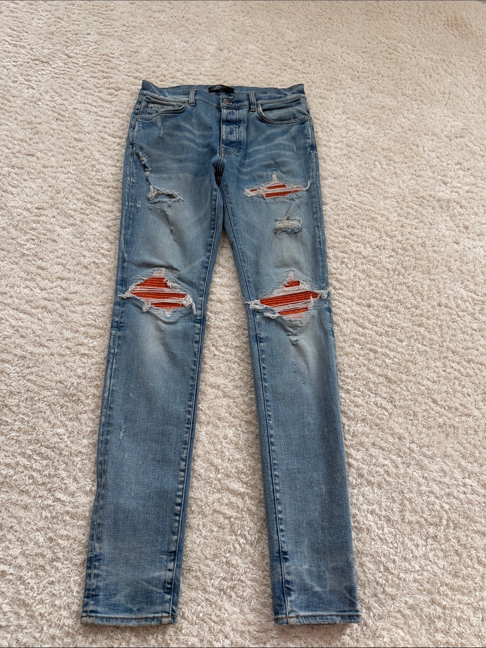 Amiri Mx1 Red Plaid Flannel Patch Clay Indigo Denim Jean